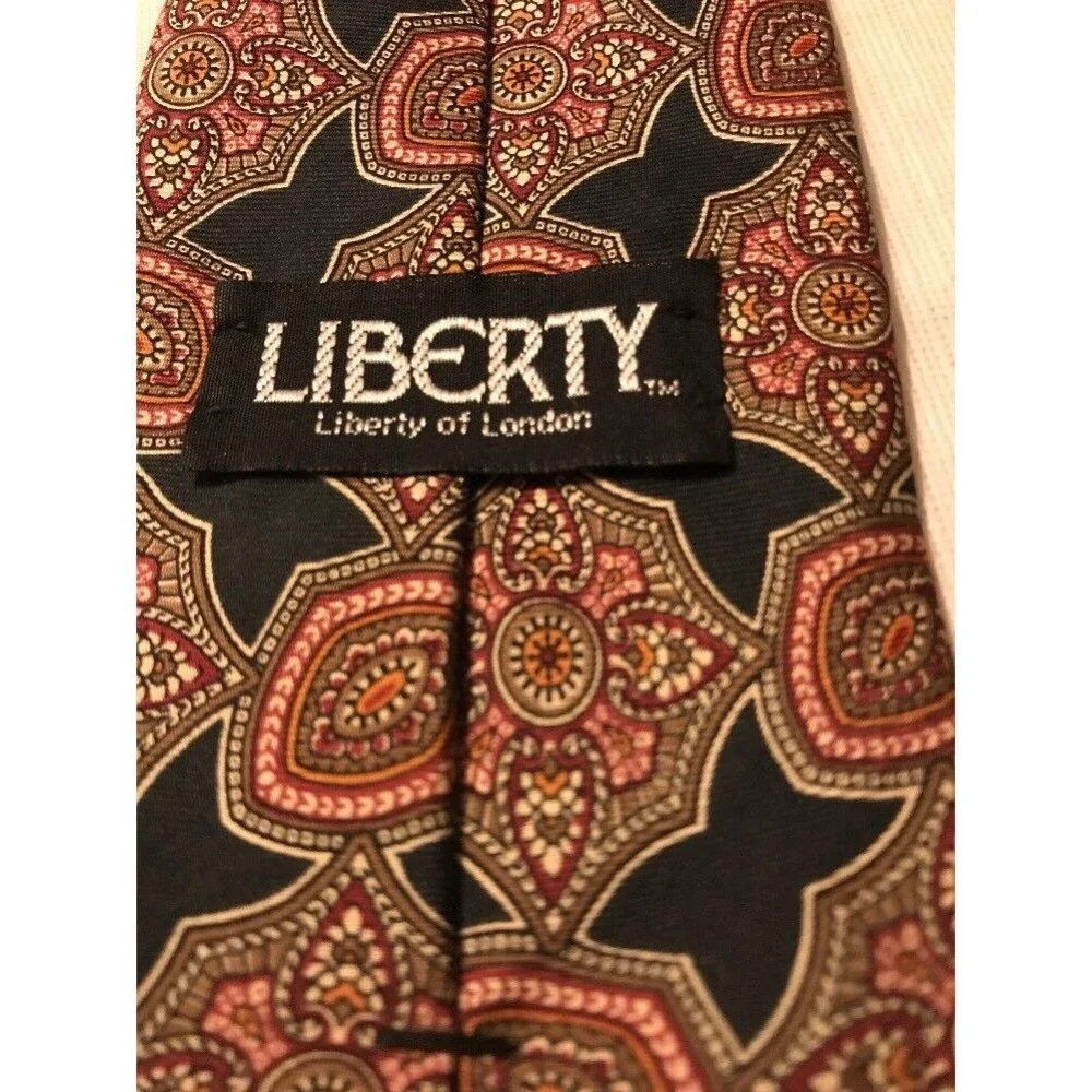 Liberty Of London Men's Neck Tie 100% Silk Blue Multi Color Printed Made In USA